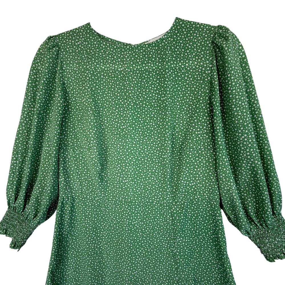 Brass & Roe Boho Midi Dress Womens Size S Green Ditsy Floral Puff Sleeve Cottage - Picture 3 of 5